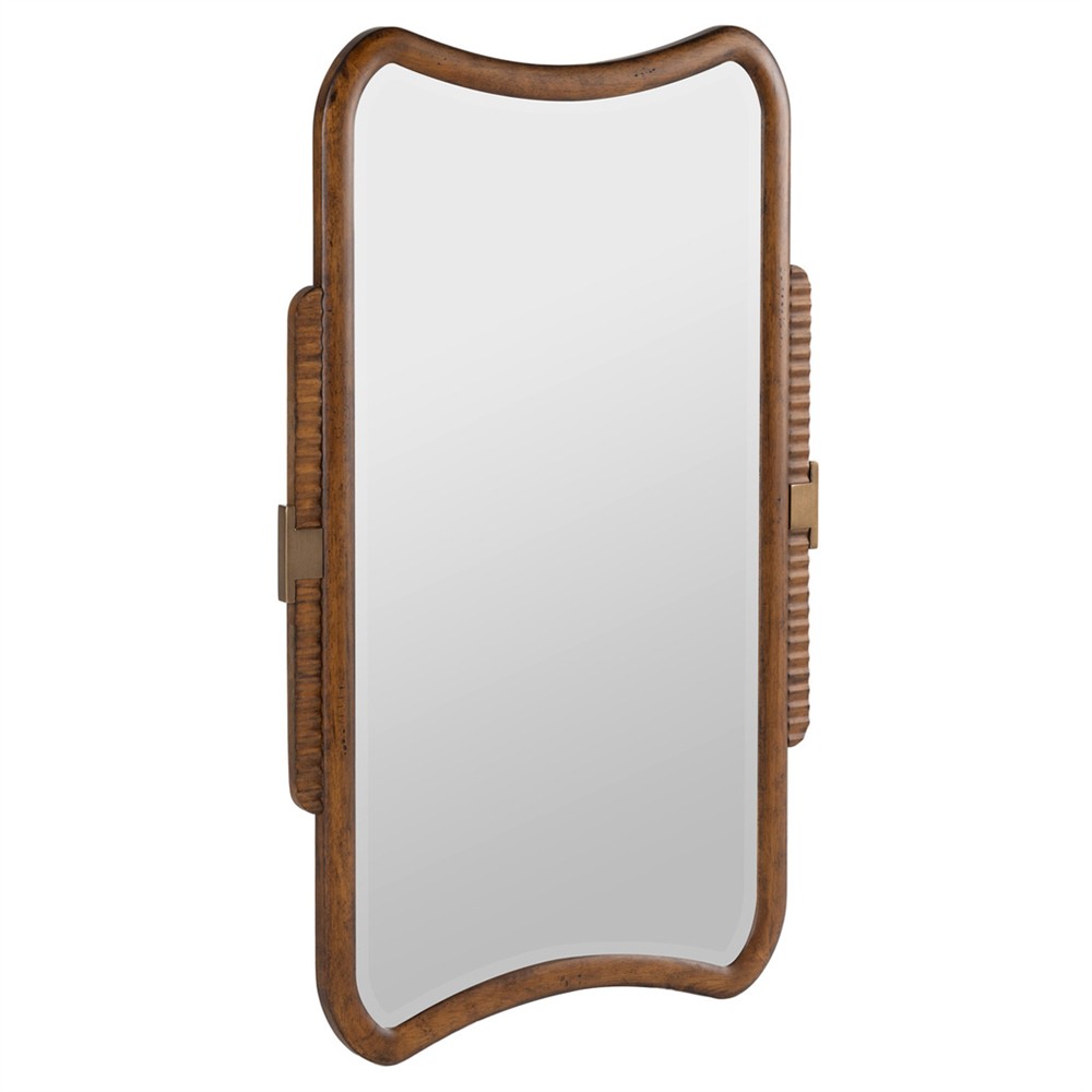 Psalms Modern Classic Dark Brown Wood Beveled Wall Mirror|