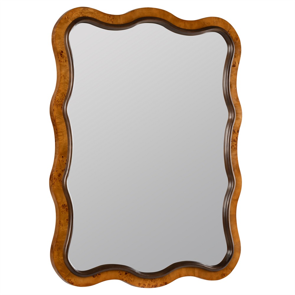 Marcelline Traditional Brown Burl Pattern Wavy Wall Mirror|