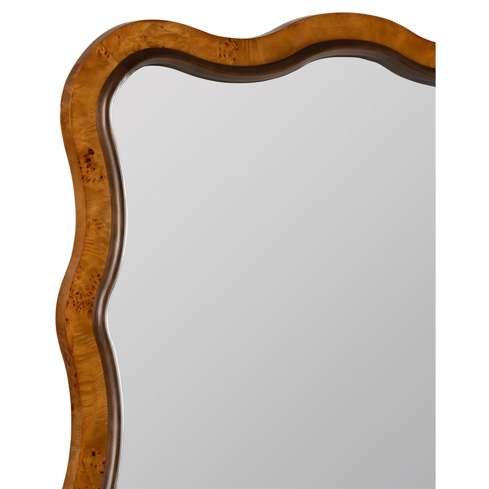 Marcelline Traditional Brown Burl Pattern Wavy Wall Mirror|