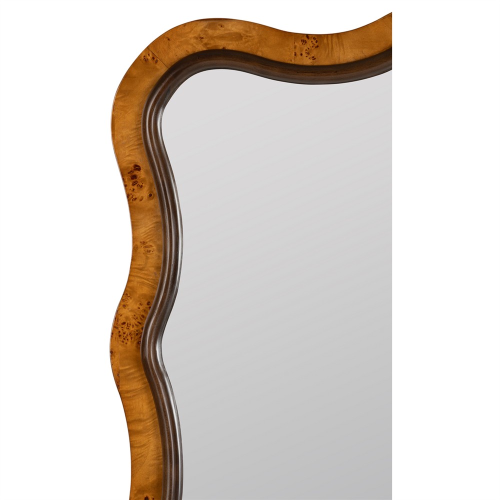 Marcelline Traditional Brown Burl Pattern Wavy Wall Mirror|