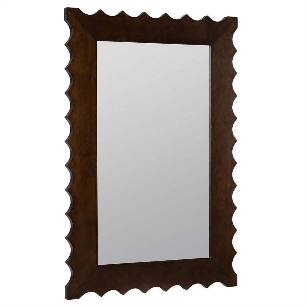 Laurent Updated Traditional Dark Brown Wood Scalloped Wall Mirror|