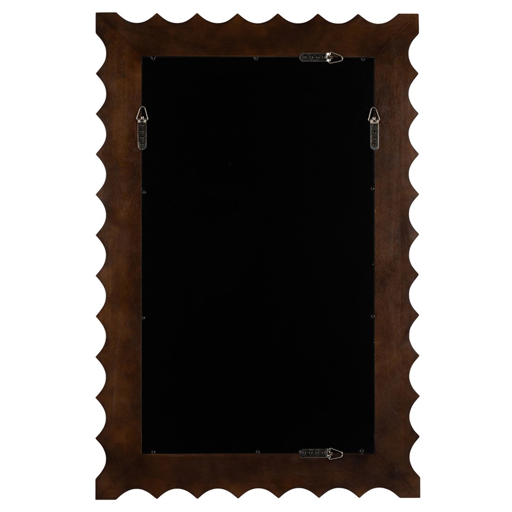 Laurent Updated Traditional Dark Brown Wood Scalloped Wall Mirror|