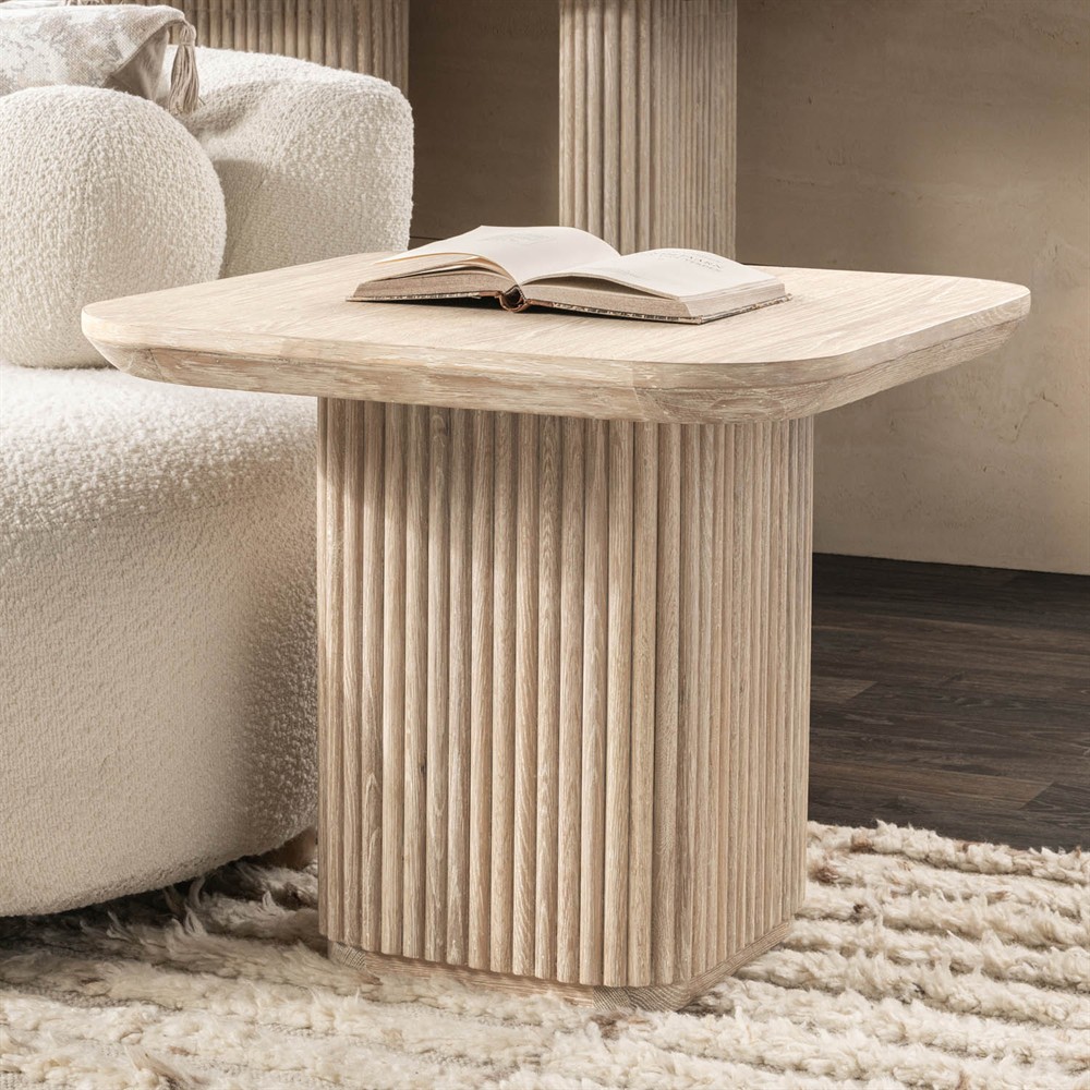 Velle Coastal Beach Cream Washed Oak Square End Table|