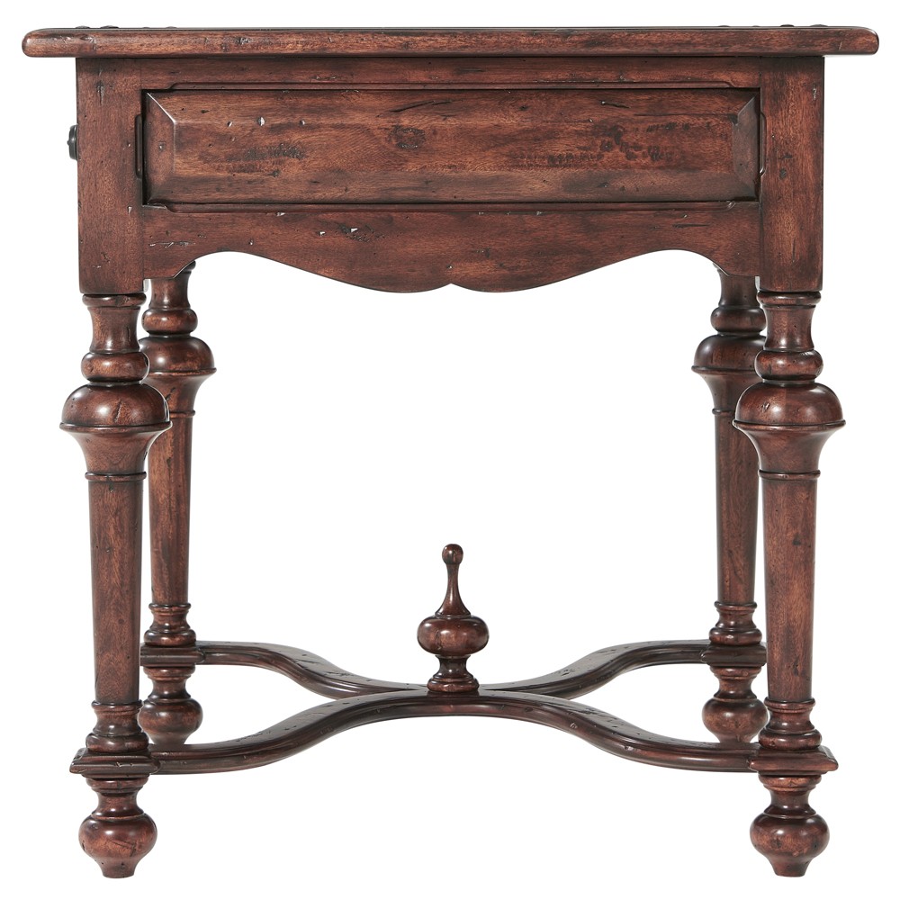 Lyon Updated Traditional Brown Wood Square Side Table|