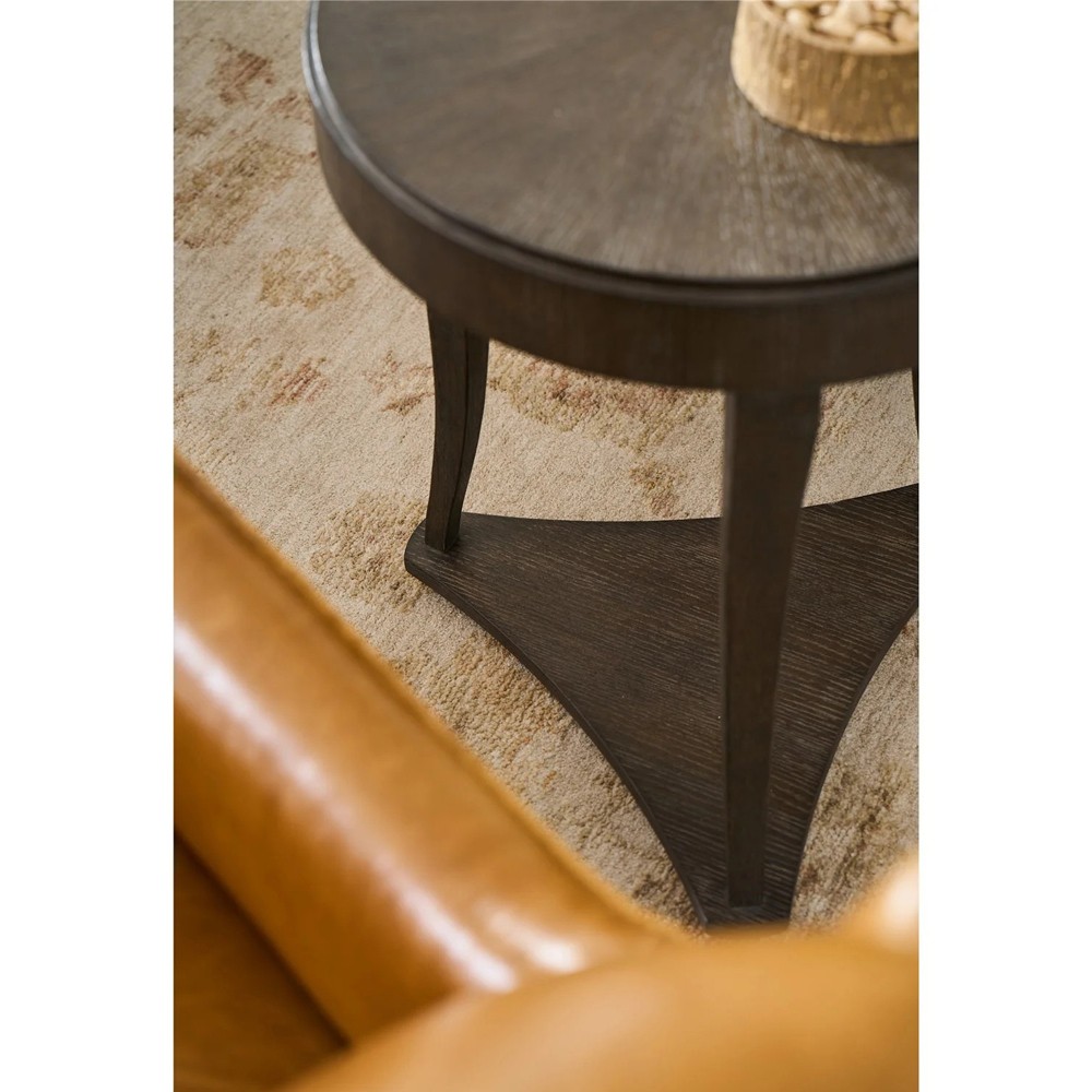 Shara Updated Traditional Brown Oak Round Side Table|