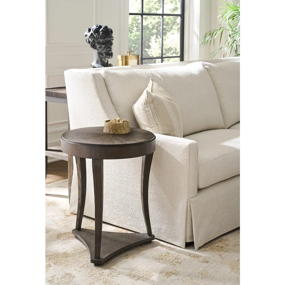 Shara Updated Traditional Brown Oak Round Side Table|