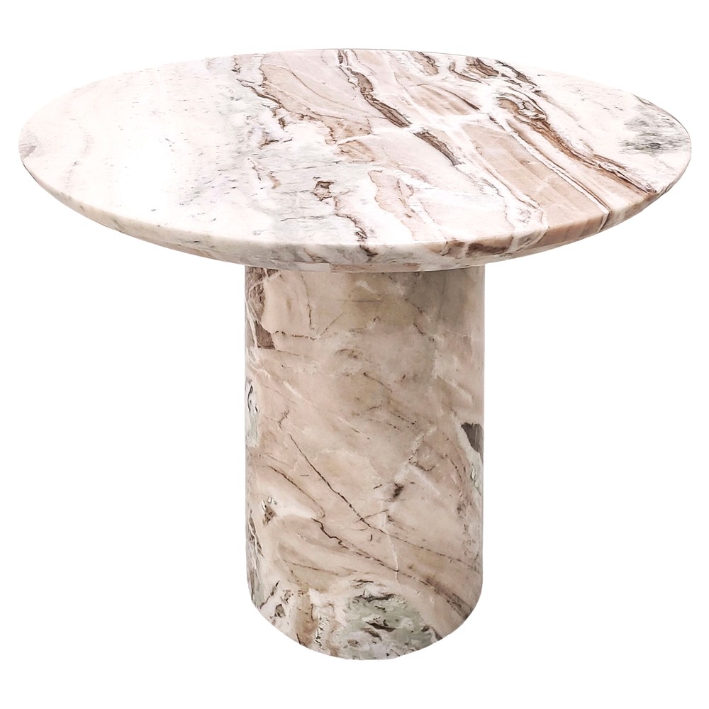 Sagan Modern Classic Beige Marble Round End Table|
