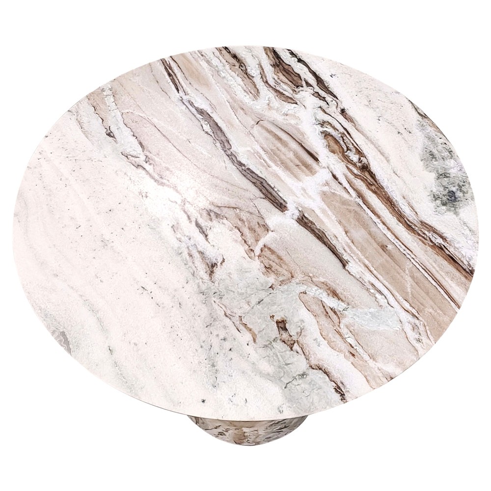 Sagan Modern Classic Beige Marble Round End Table|