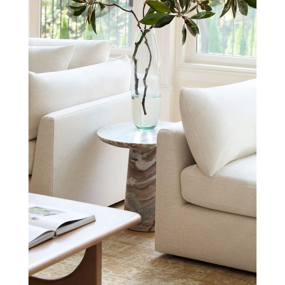 Sagan Modern Classic Beige Marble Round End Table|