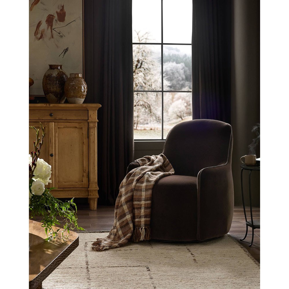 Berkley Modern Classic Brown Velvet Performance Swivel Chair|