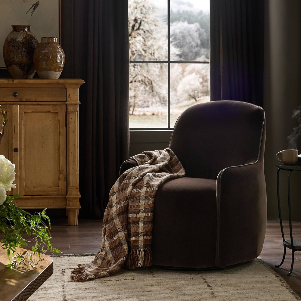 Berkley Modern Classic Brown Velvet Performance Swivel Chair|