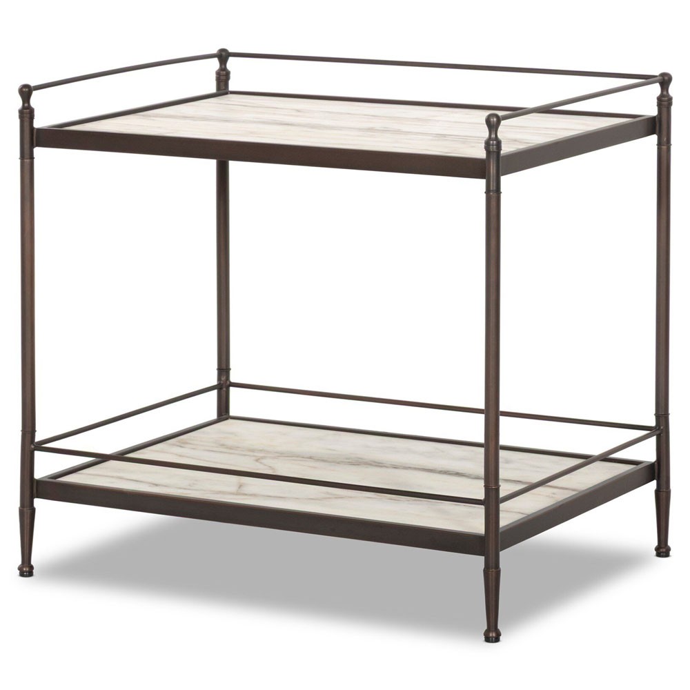 Eisen Updated Traditional Cream Marble Bronze Metal Nightstand|