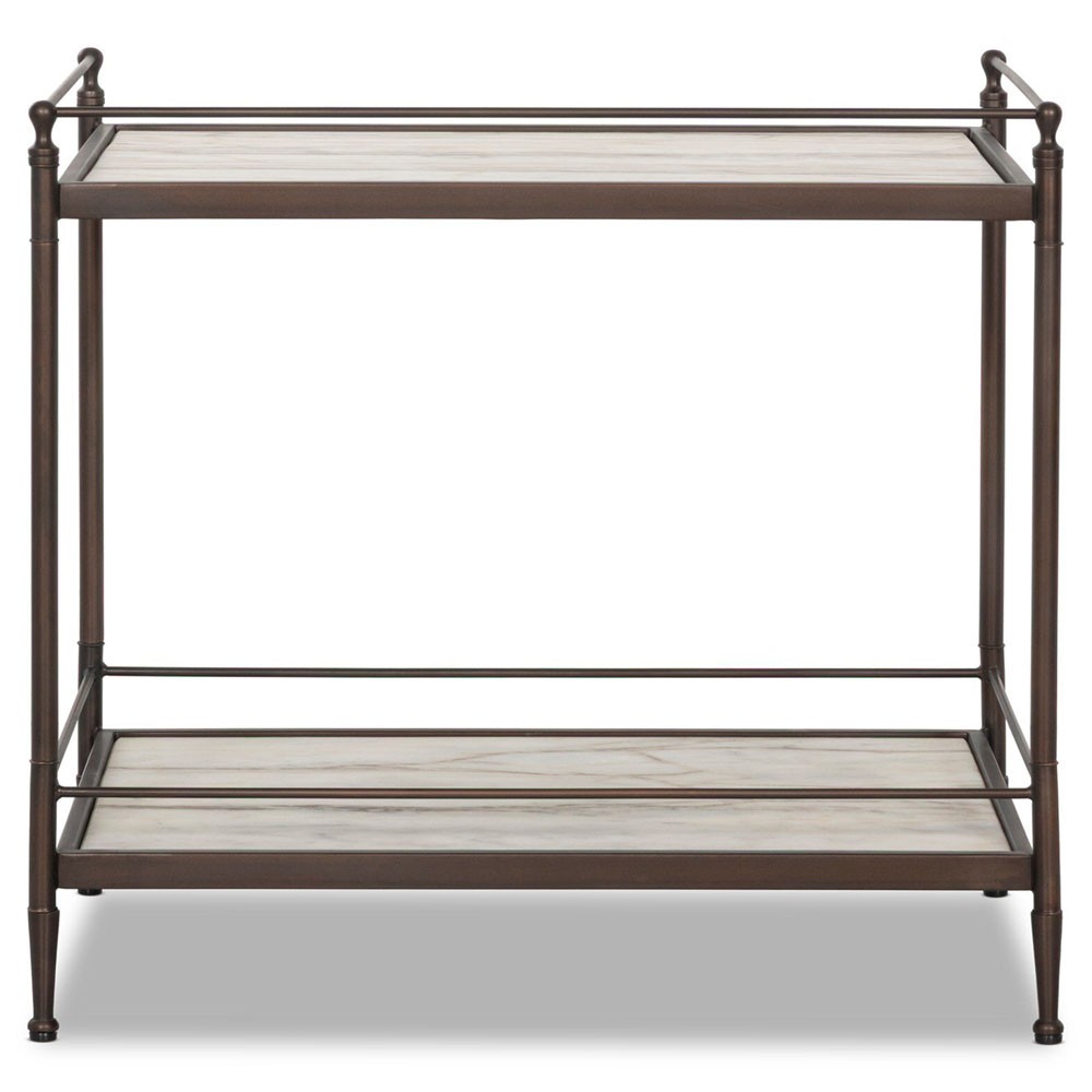 Eisen Updated Traditional Cream Marble Bronze Metal Nightstand|