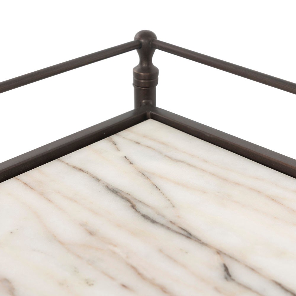 Eisen Updated Traditional Cream Marble Bronze Metal Nightstand|