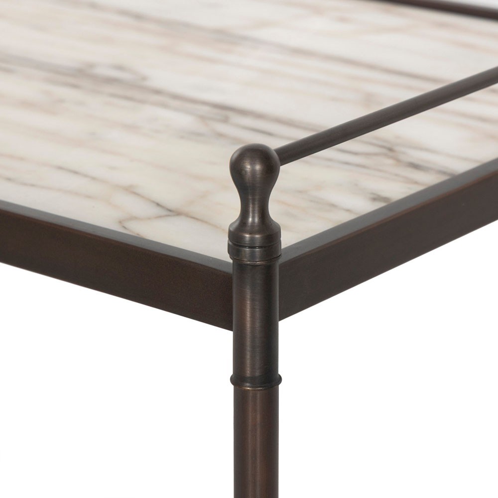 Eisen Updated Traditional Cream Marble Bronze Metal Nightstand|