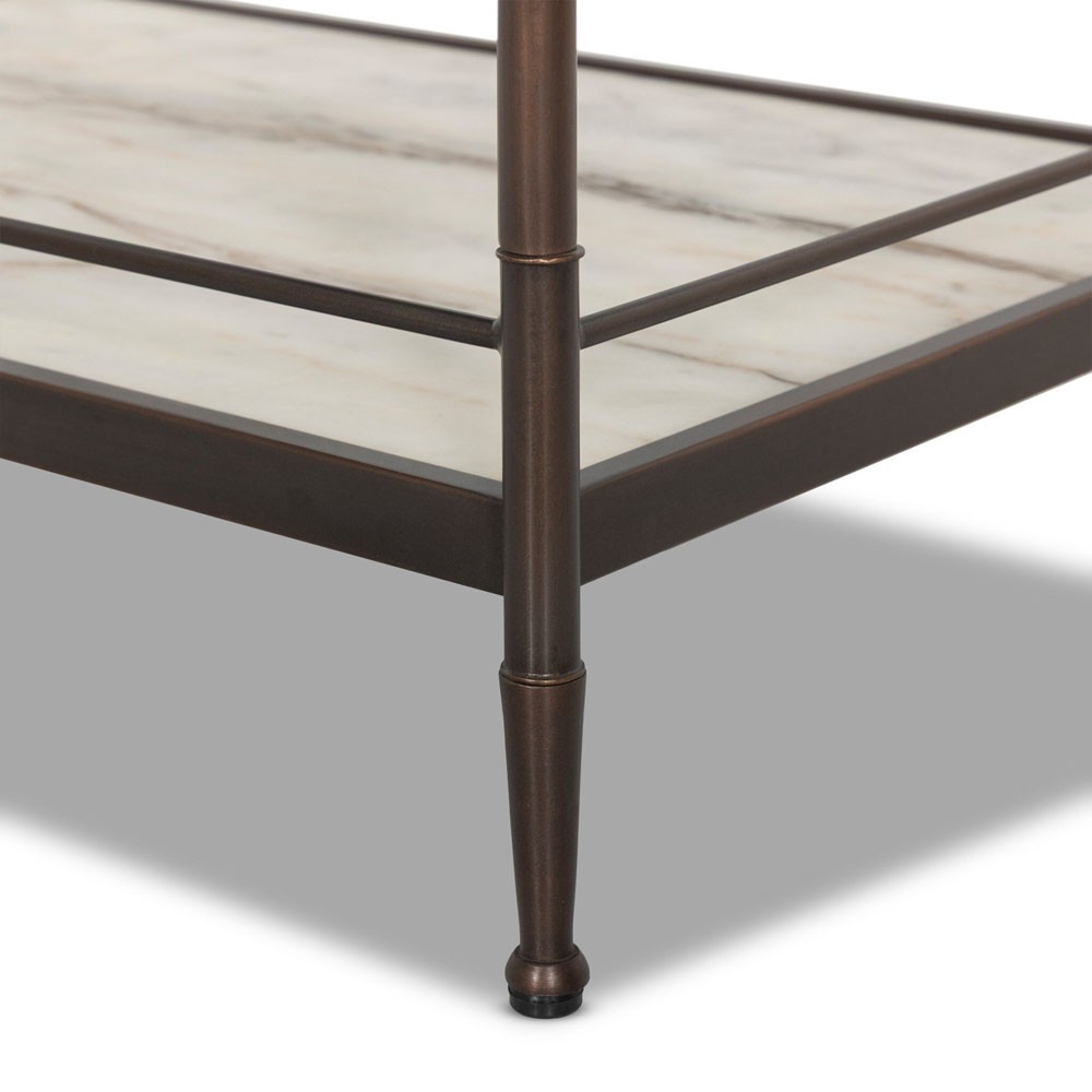 Eisen Updated Traditional Cream Marble Bronze Metal Nightstand|
