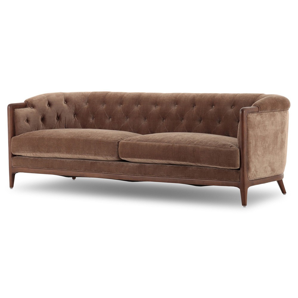 Khloe Updated Traditional Brown Velvet Tufted Sofa - 91"|