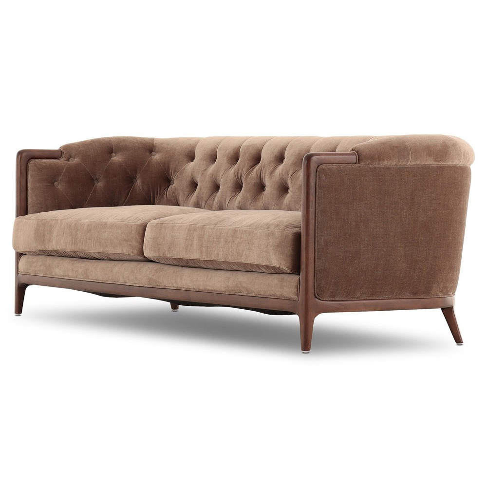 Khloe Updated Traditional Brown Velvet Tufted Sofa - 91"|