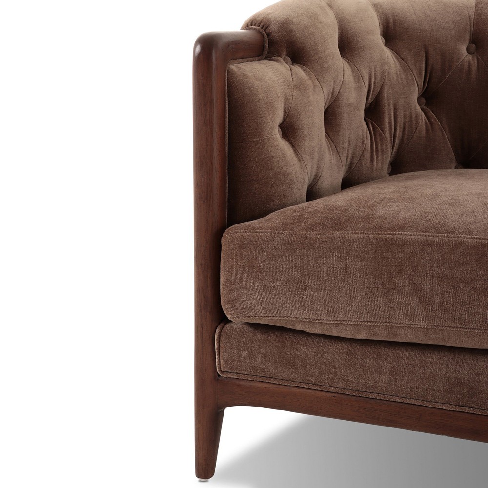 Khloe Updated Traditional Brown Velvet Tufted Sofa - 91"|
