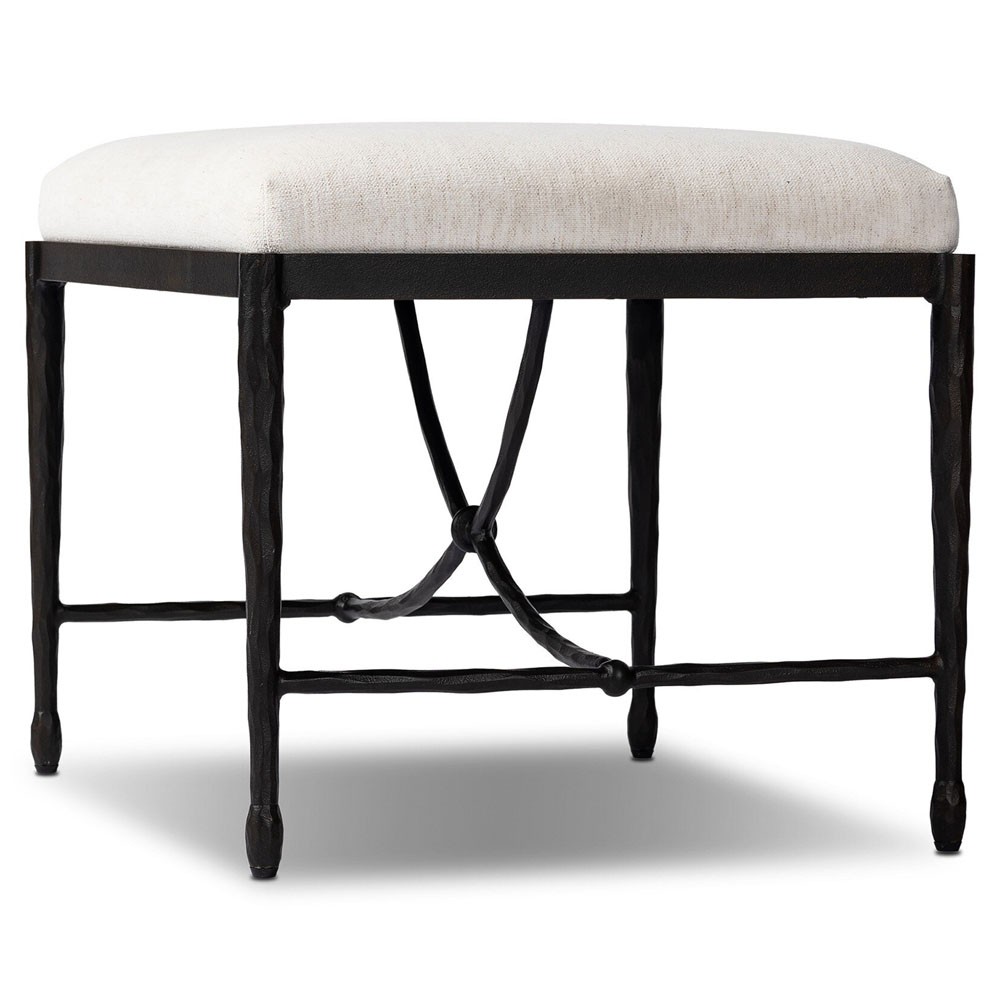 Jane Updated Traditional Cream Crypton Bronze Iron Rectangular Stool|