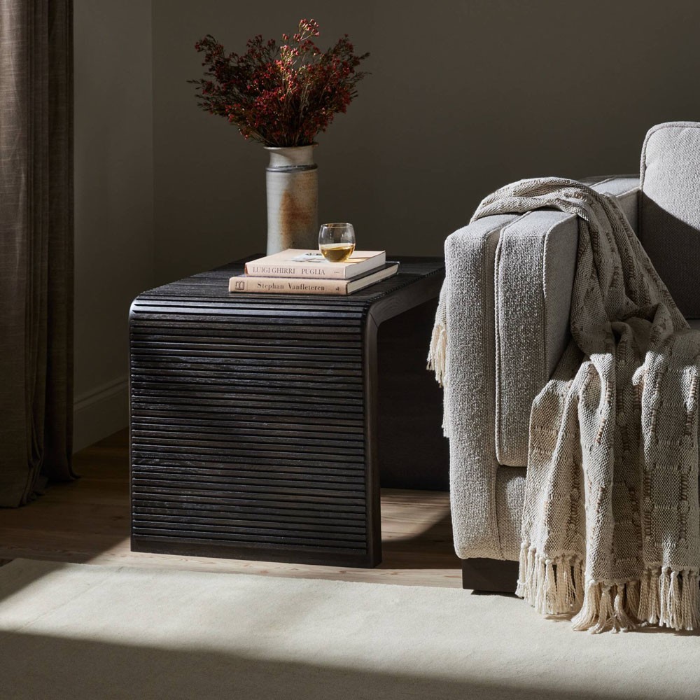 Lana Rustic Lodge Black Oak Wood Rectangular End Table|