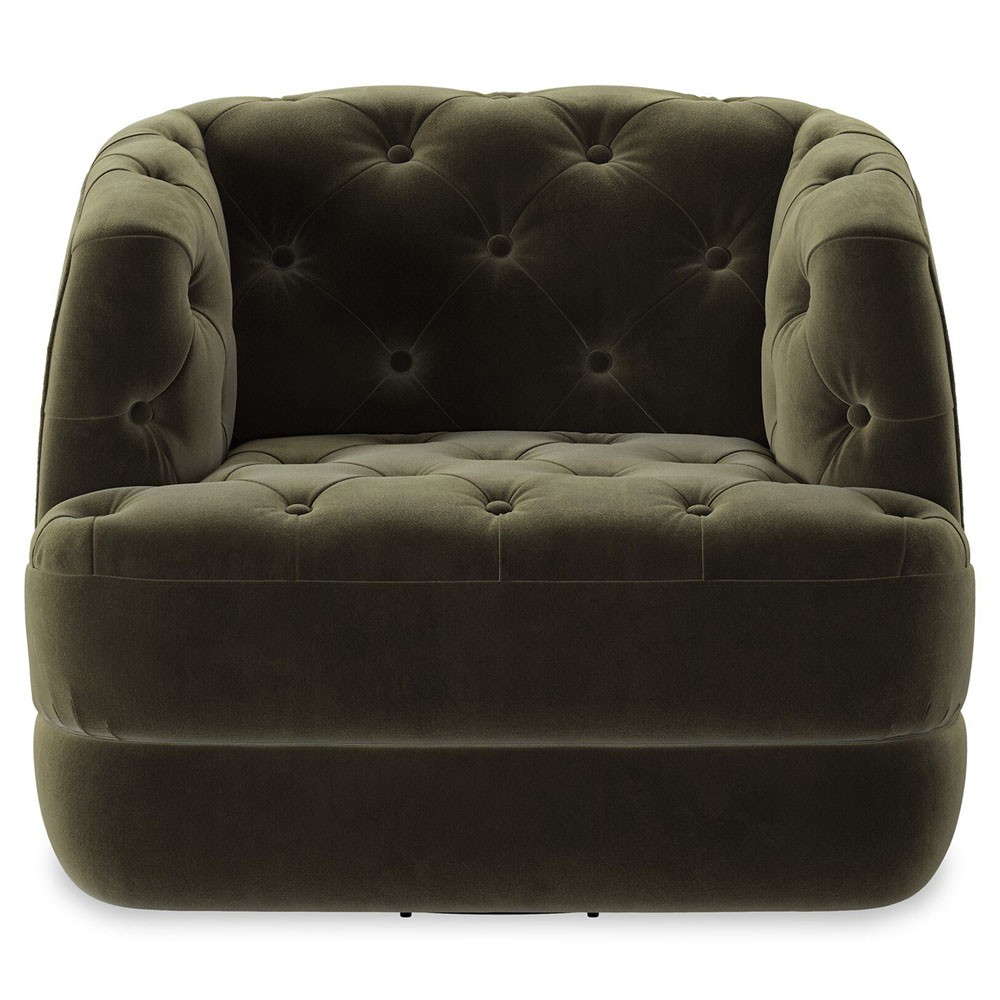 Paul Modern Classic Olive Green Velvet Performance Tufted Swivel Chair|
