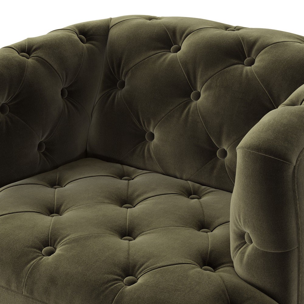 Paul Modern Classic Olive Green Velvet Performance Tufted Swivel Chair|
