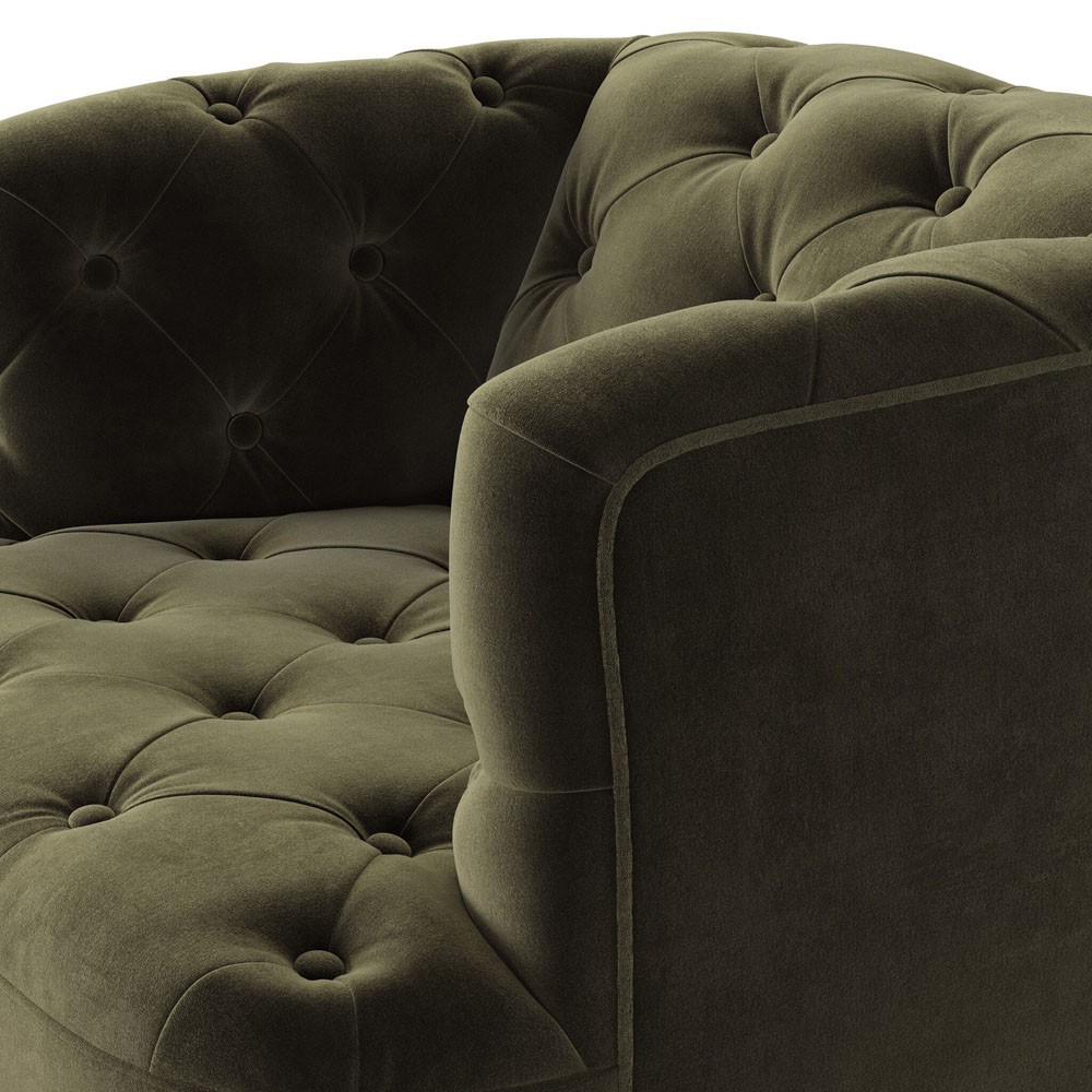 Paul Modern Classic Olive Green Velvet Performance Tufted Swivel Chair|