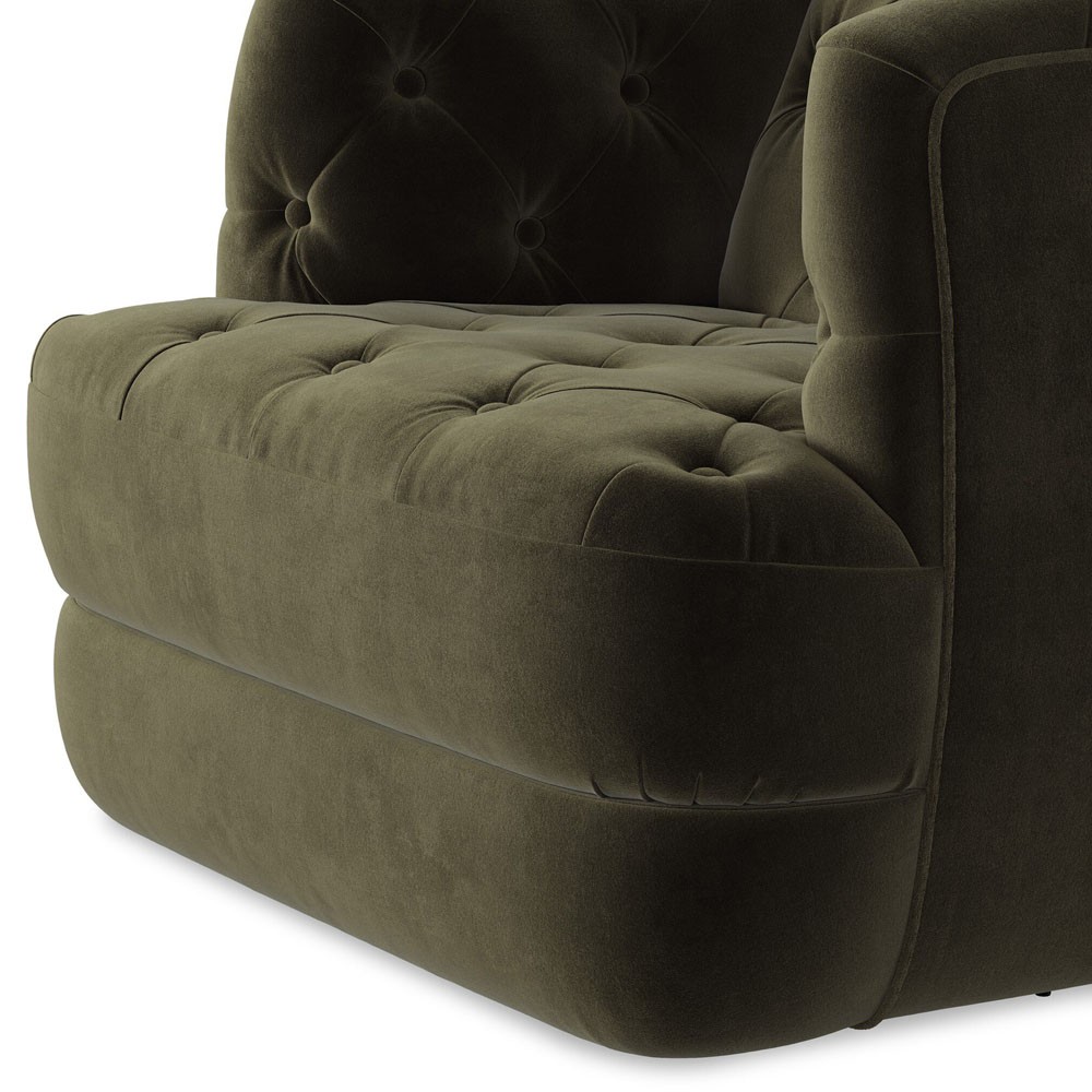 Paul Modern Classic Olive Green Velvet Performance Tufted Swivel Chair|