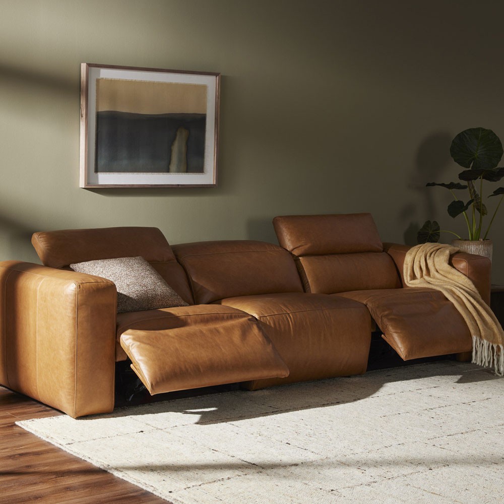 Radley Modern Classic Brown Leather 3 Piece Reclining Sectional - 121"|