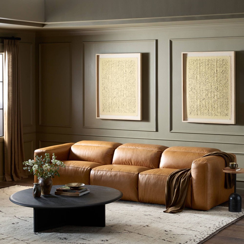 Radley Modern Classic Brown Leather 3 Piece Reclining Sectional - 121"|