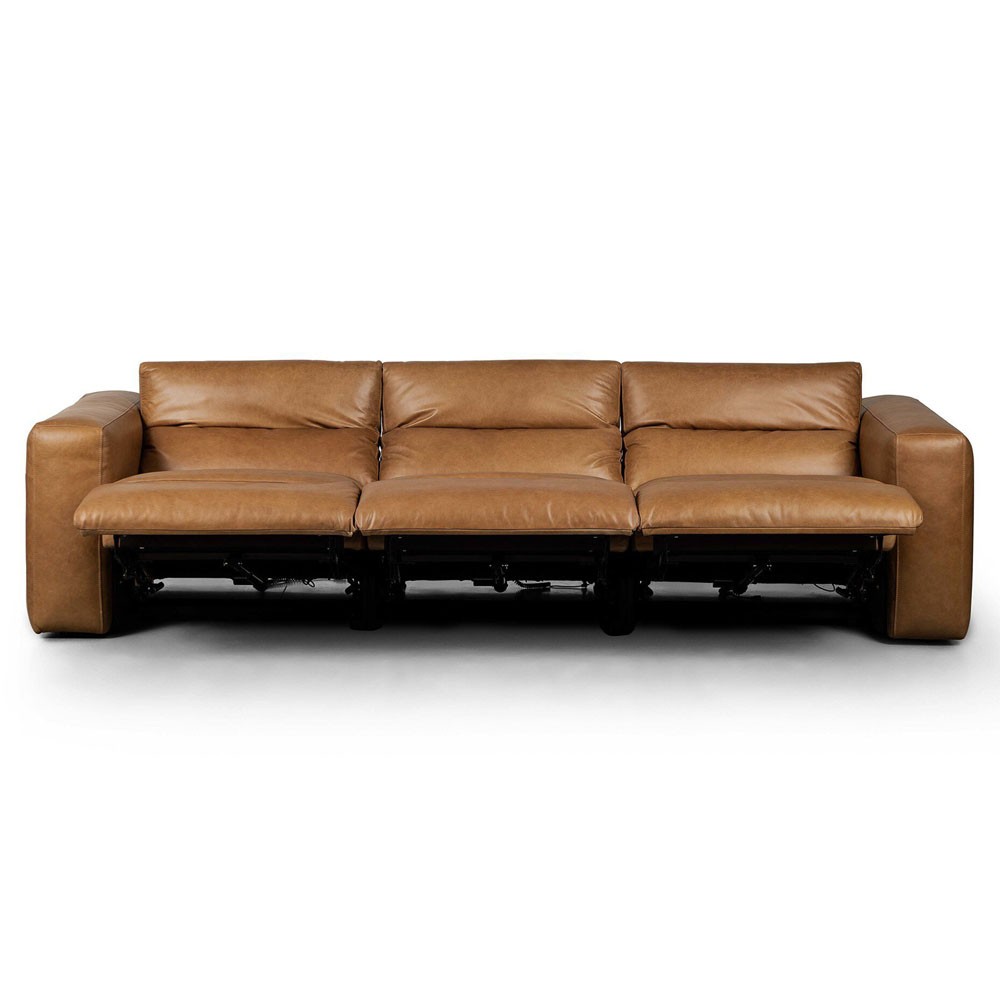 Radley Modern Classic Brown Leather 3 Piece Reclining Sectional - 121"|