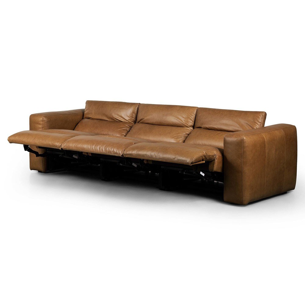 Radley Modern Classic Brown Leather 3 Piece Reclining Sectional - 121"|