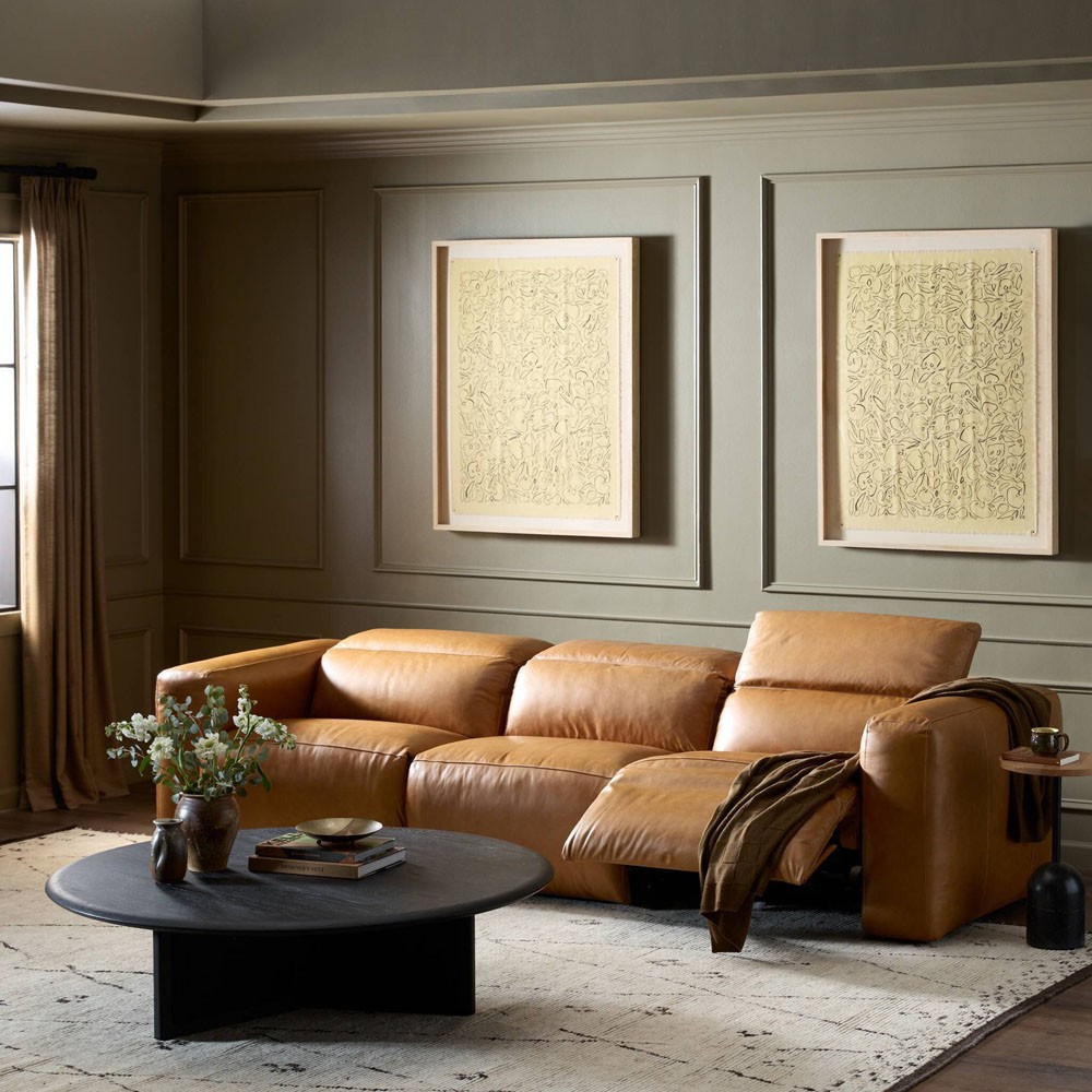 Radley Modern Classic Brown Leather 3 Piece Reclining Sectional - 121"|