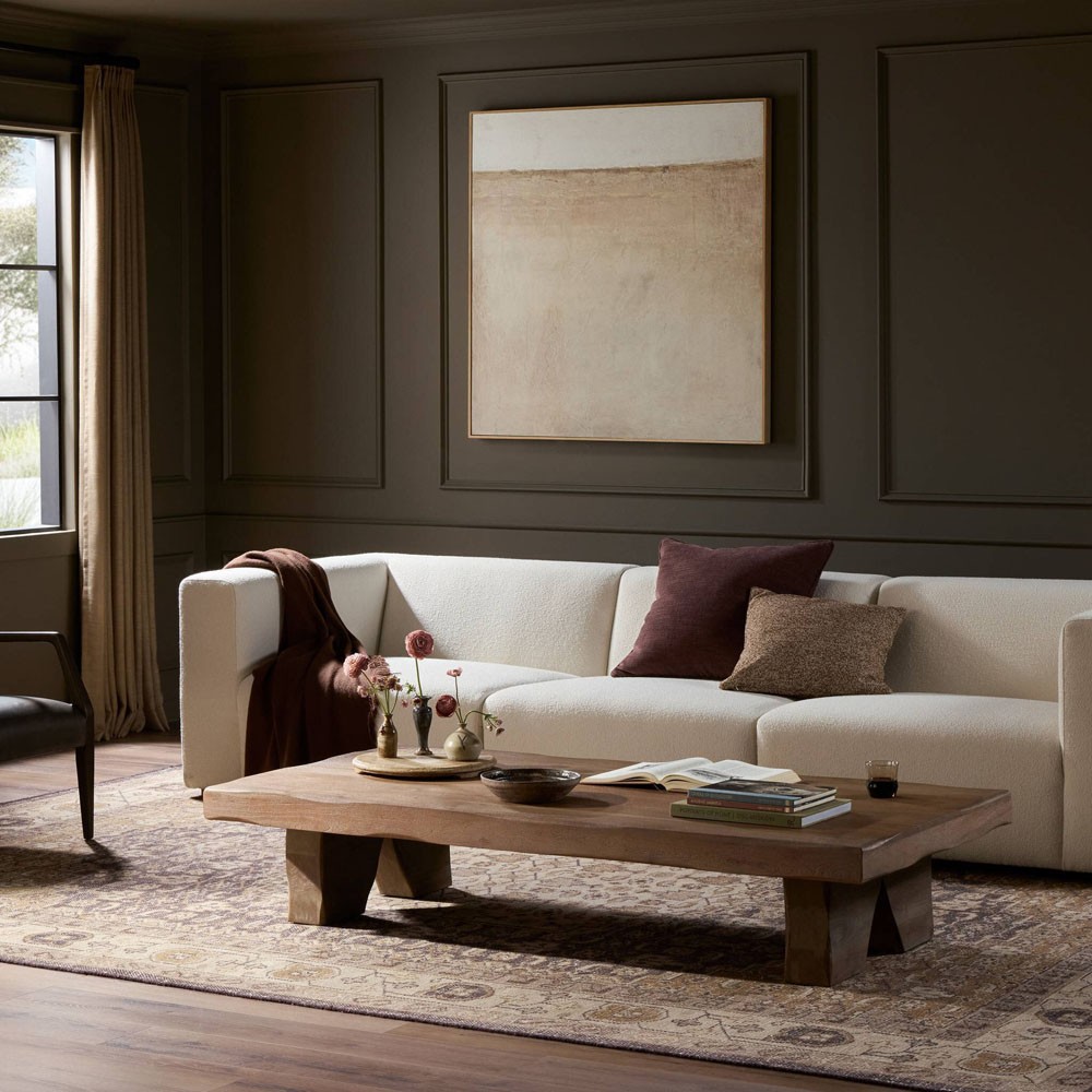 Reid Rustic Lodge Worn Brown Acacia Wood Rectangular Coffee Table|