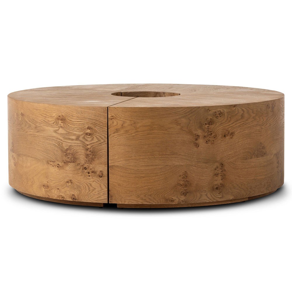 Rue Modern Classic Brown Burl Round Coffee Table|