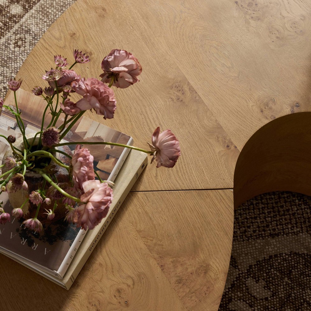 Rue Modern Classic Brown Burl Round Coffee Table|