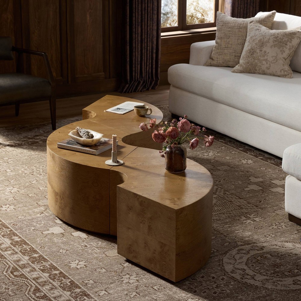 Rue Modern Classic Brown Burl Round Coffee Table|