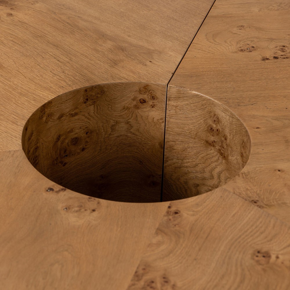 Rue Modern Classic Brown Burl Round Coffee Table|