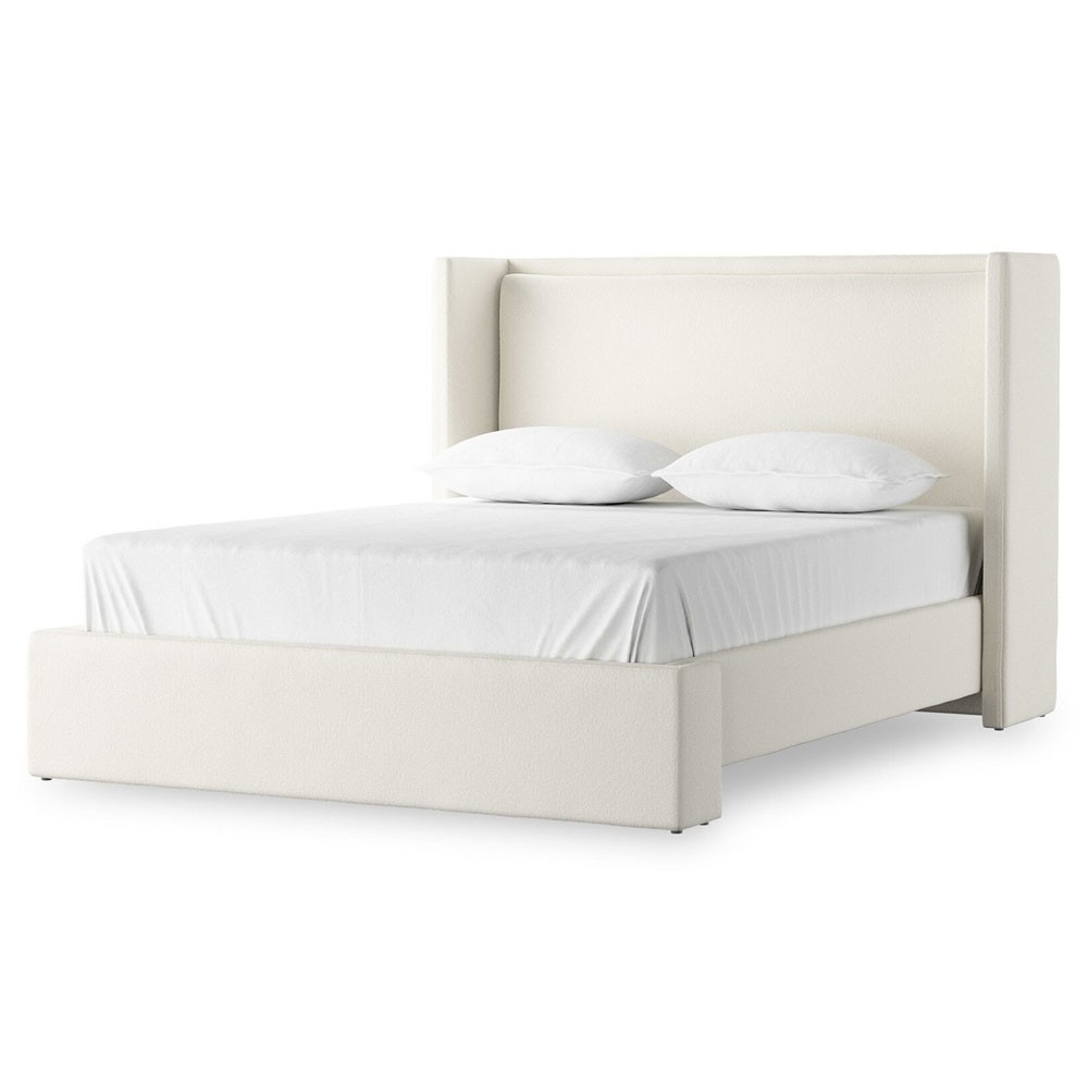 Sophia Modern Classic Cream Boucle Wingback Bed - Queen|