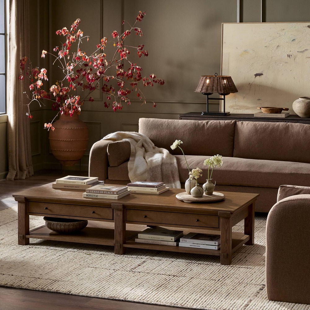 Gavin Rustic Lodge Brown Oak Rectangular Storage Coffee Table|