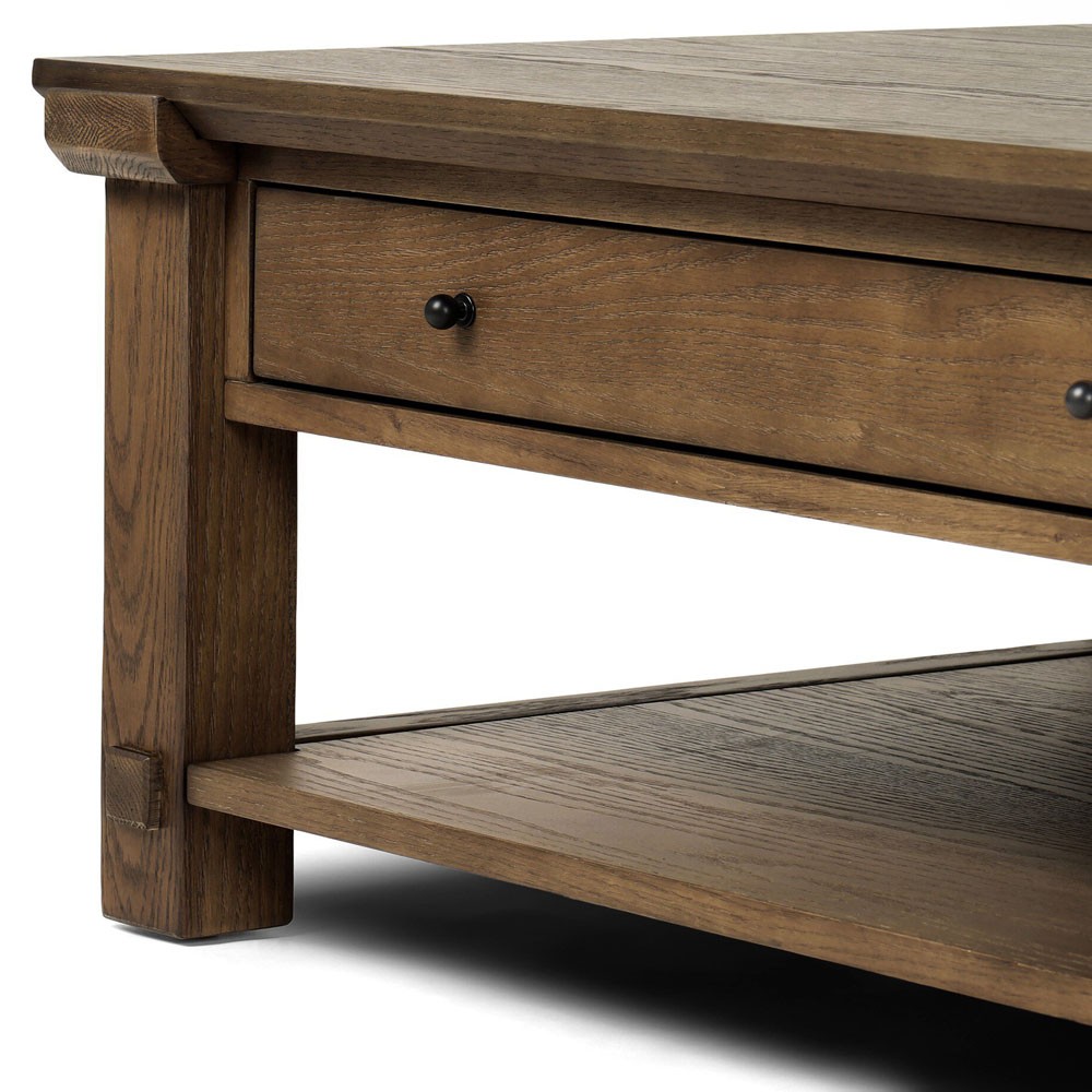 Gavin Rustic Lodge Brown Oak Rectangular Storage Coffee Table|