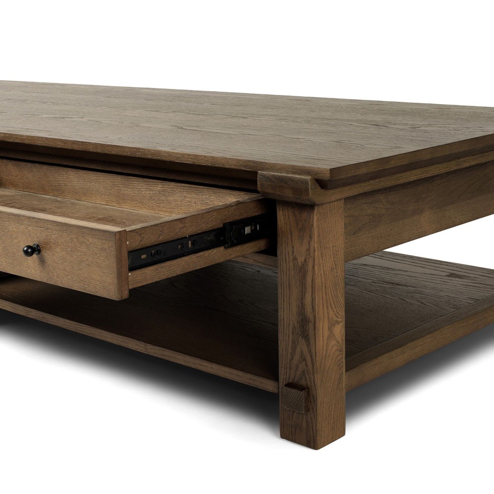 Gavin Rustic Lodge Brown Oak Rectangular Storage Coffee Table|