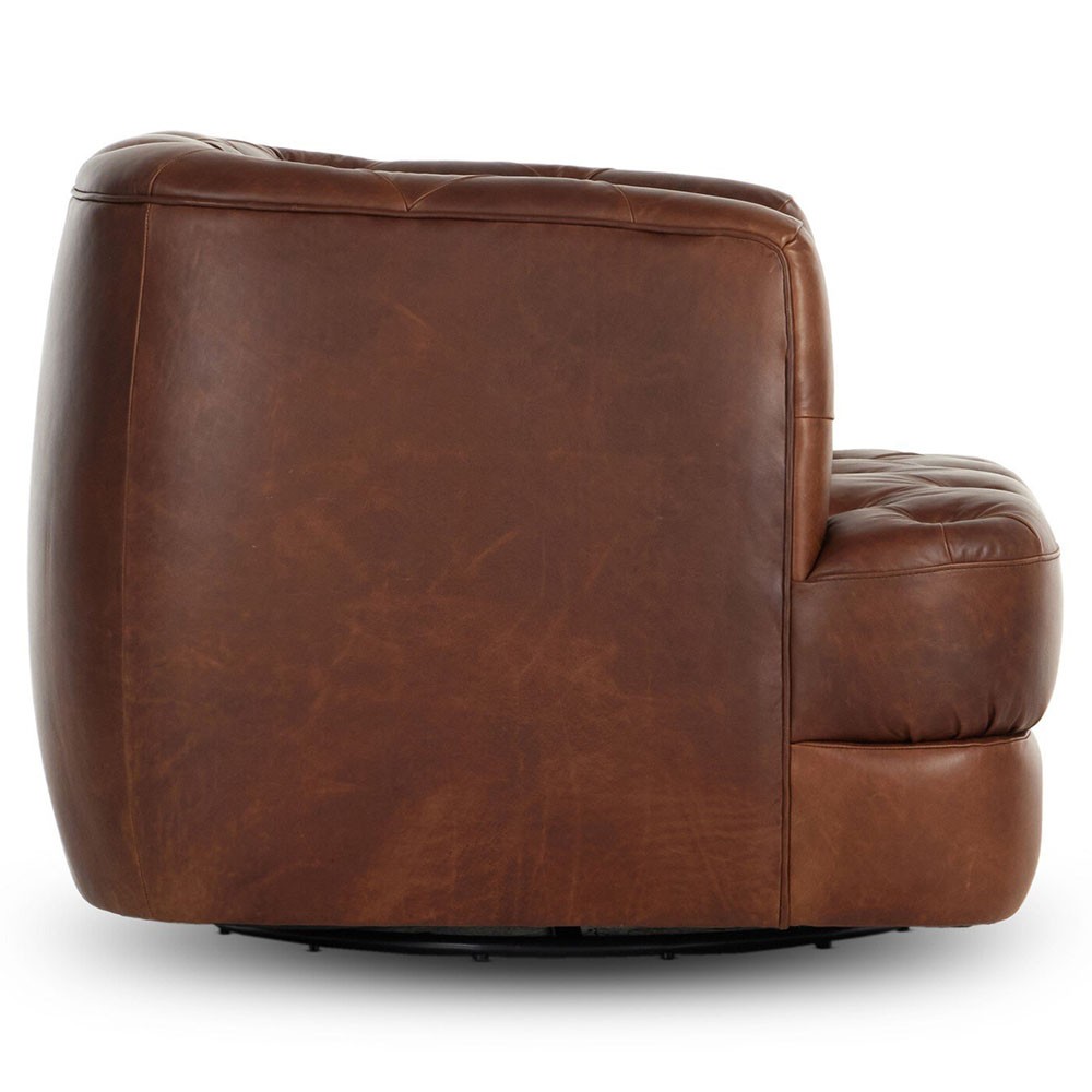 Paul Modern Classic Brown Leather Swivel Tufted Chair|
