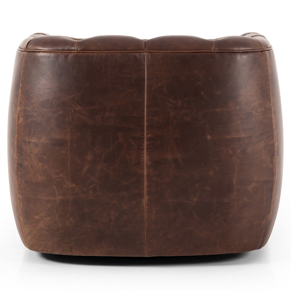 Paul Modern Classic Brown Leather Swivel Tufted Chair|