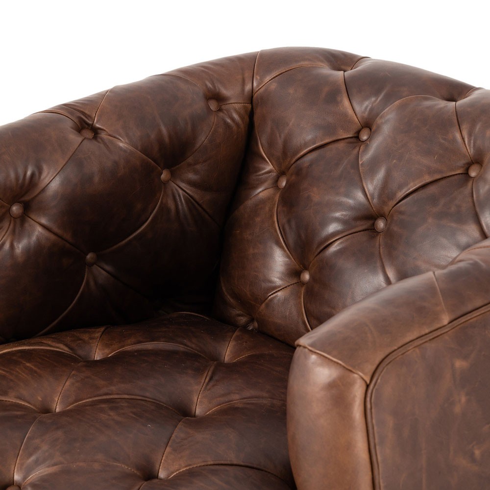 Paul Modern Classic Brown Leather Swivel Tufted Chair|