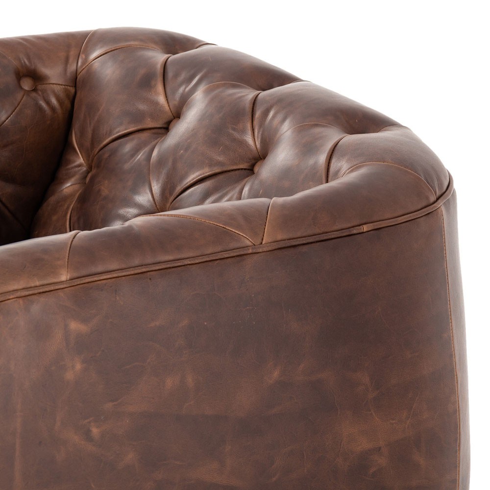 Paul Modern Classic Brown Leather Swivel Tufted Chair|