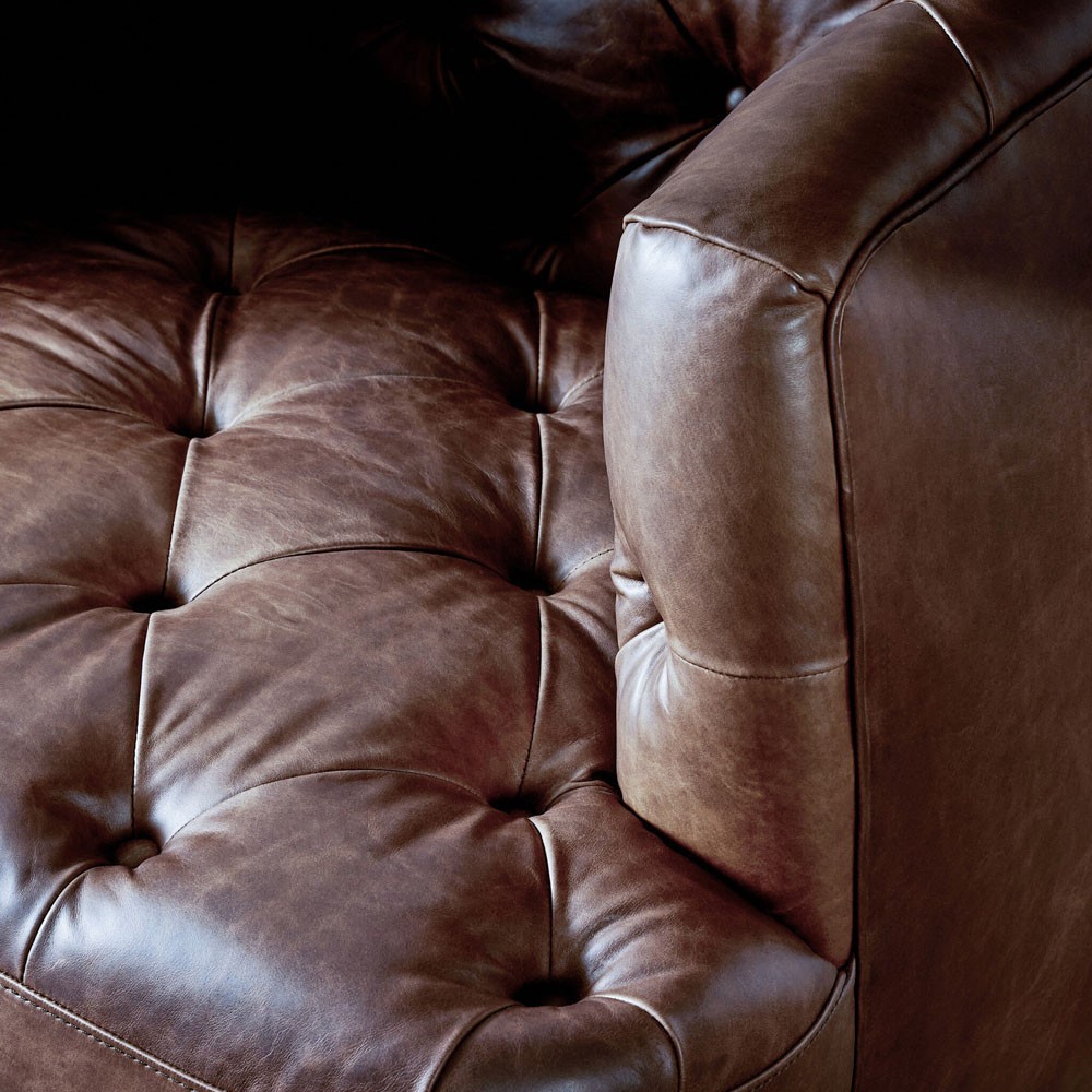 Paul Modern Classic Brown Leather Swivel Tufted Chair|