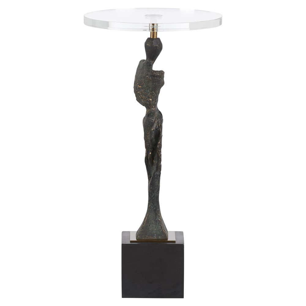 Giveon Updated Traditional Dark Bronze Figure Round Drink Table|