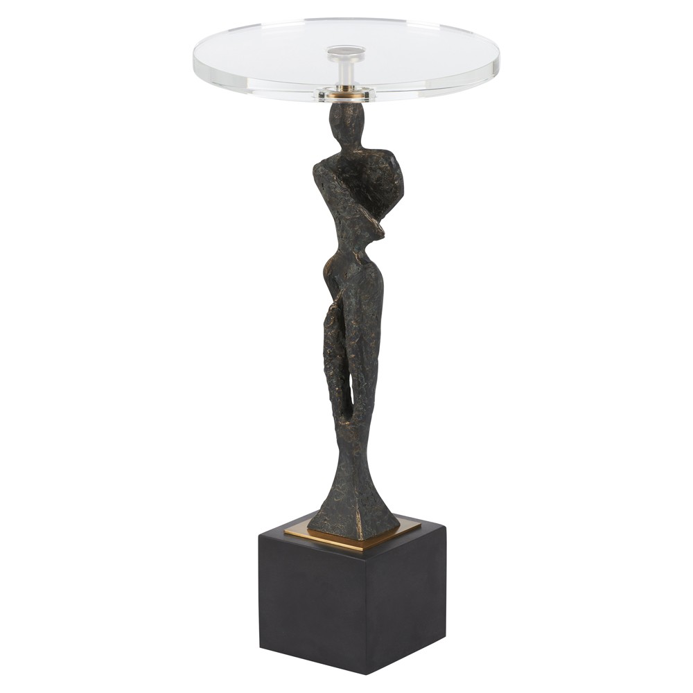 Giveon Updated Traditional Dark Bronze Figure Round Drink Table|